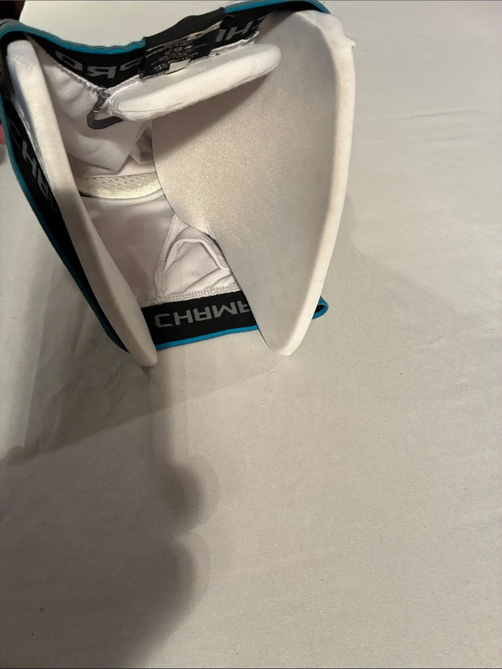 Champion White Men’s Padded Boxer Briefs with Gray Waistband and Blue Trim